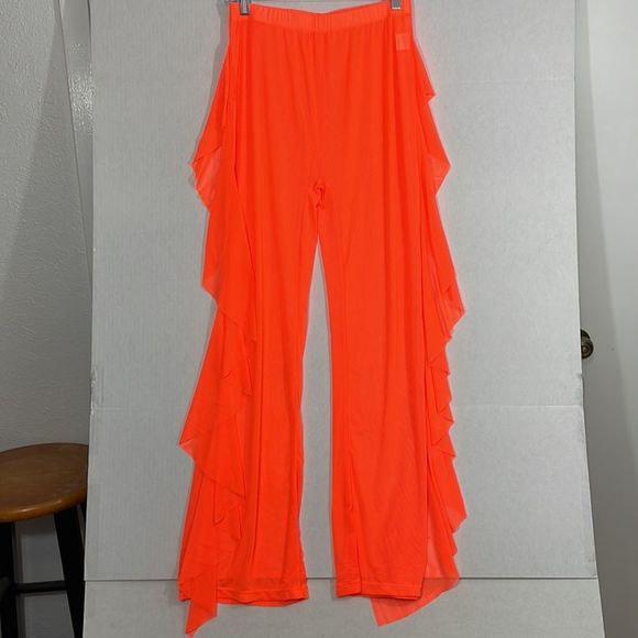 Mesh Cover Up Pants NWOT Elastic Waist, Sheer Neon Orange XL (see photos) - Picture 7 of 10